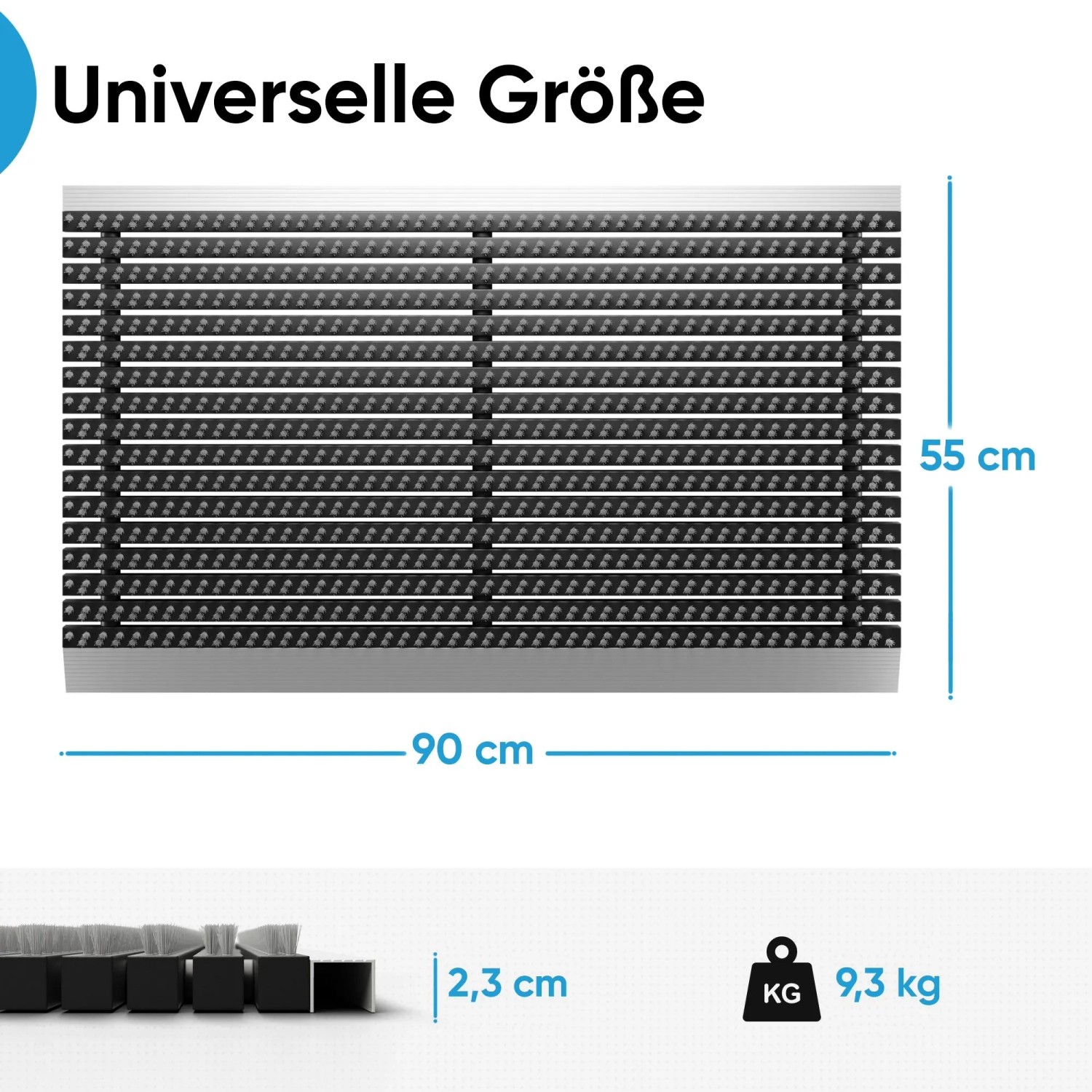 Björn&Schiller Fußmatte mit Alu-Rahmen und Bürsten, grau, 55x90cm, für den Außenbereich.