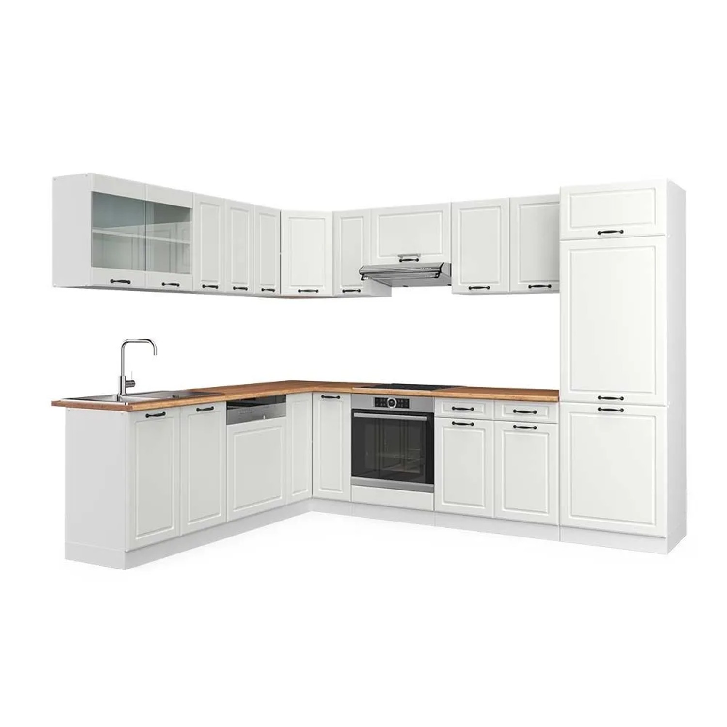 Vicco Eckküche R-Line Weiß Landhaus/Weiß 287 x 82, AP Eiche