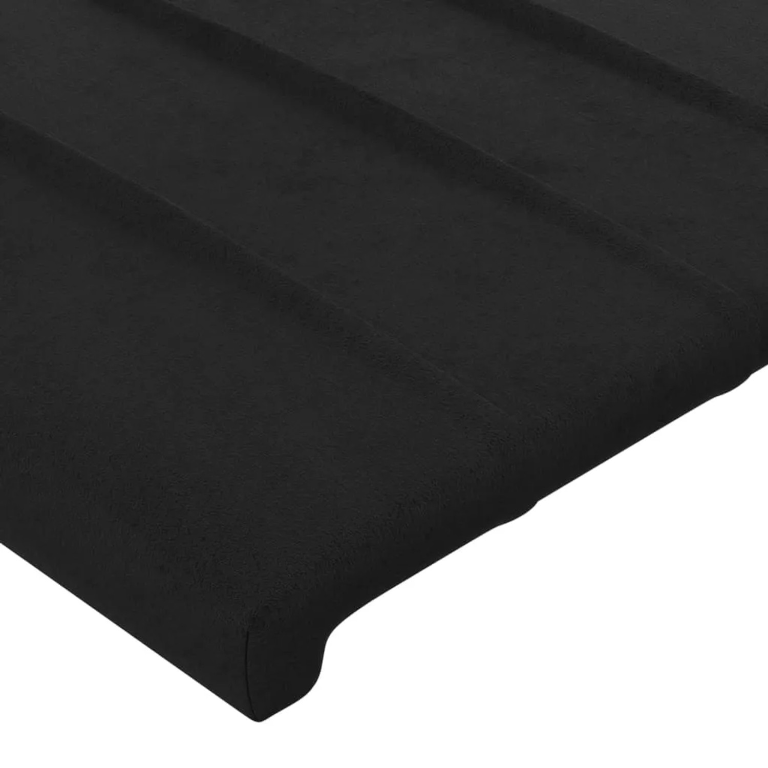 Detailansicht: Schwarzes Samt-Bettgestell mit Kopfteil (140x190 cm).