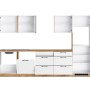 Küchenzeile Kempten 300 cm in Weiß/Wotan Optik, ohne E-Geräte. Landhausstil mit Hänge- und Unterschränken.
