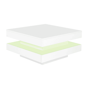 Merax Couchtisch Quadratisch Hochglanz Mit LED Drehbarer Tischplatte Weiß