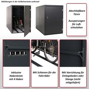 MCW 2er-Fahrradgarage L56c Abschließbar Metall 160x113x209cm Anthrazit