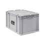 Graue PROREGAL Eurobox Nextgen Portable, 65 Liter, mit Deckel und Tragegriffen. Ideal zur Aufbewahrung und zum Transport.