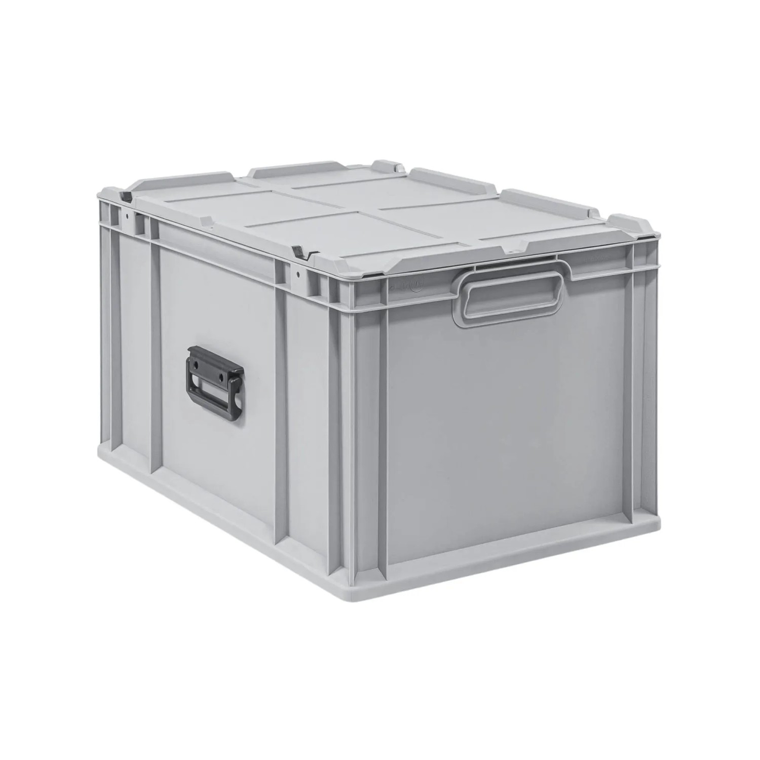 Graue PROREGAL Eurobox Nextgen Portable, 65 Liter, mit Deckel und Tragegriffen. Ideal zur Aufbewahrung und zum Transport.