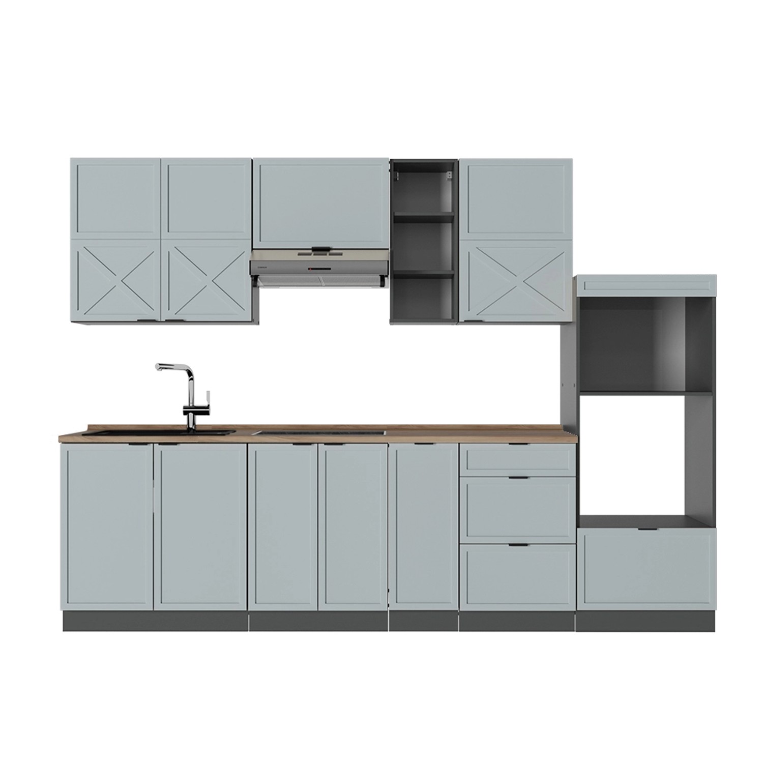 Vicco Fame-Line Küchenzeile Hellblau-grau/Anthrazit 280 cm AP Eiche günstig online kaufen