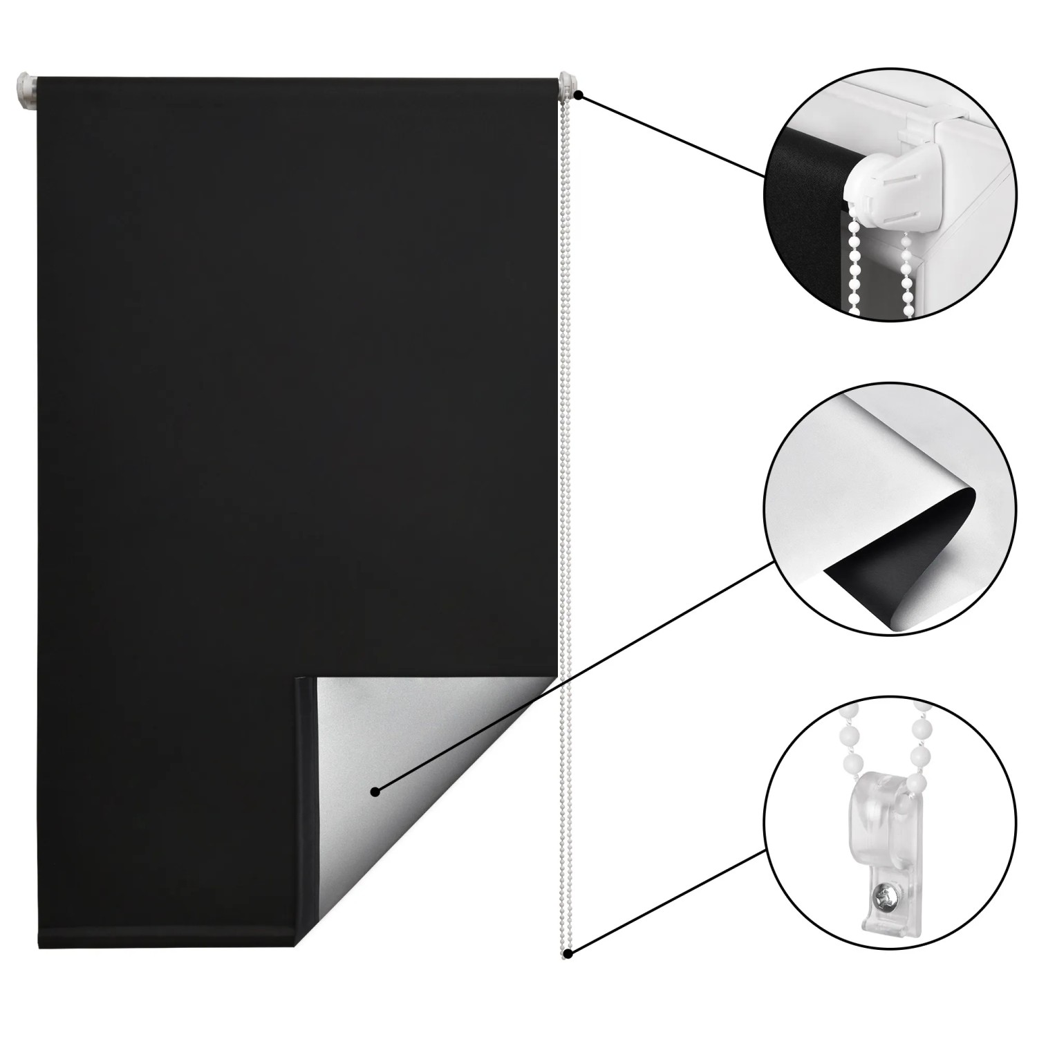 Sol Royal Thermorollo SolReflect T42, 100x160cm, Schwarz, mit Details zur Thermobeschichtung und Kettenzug.