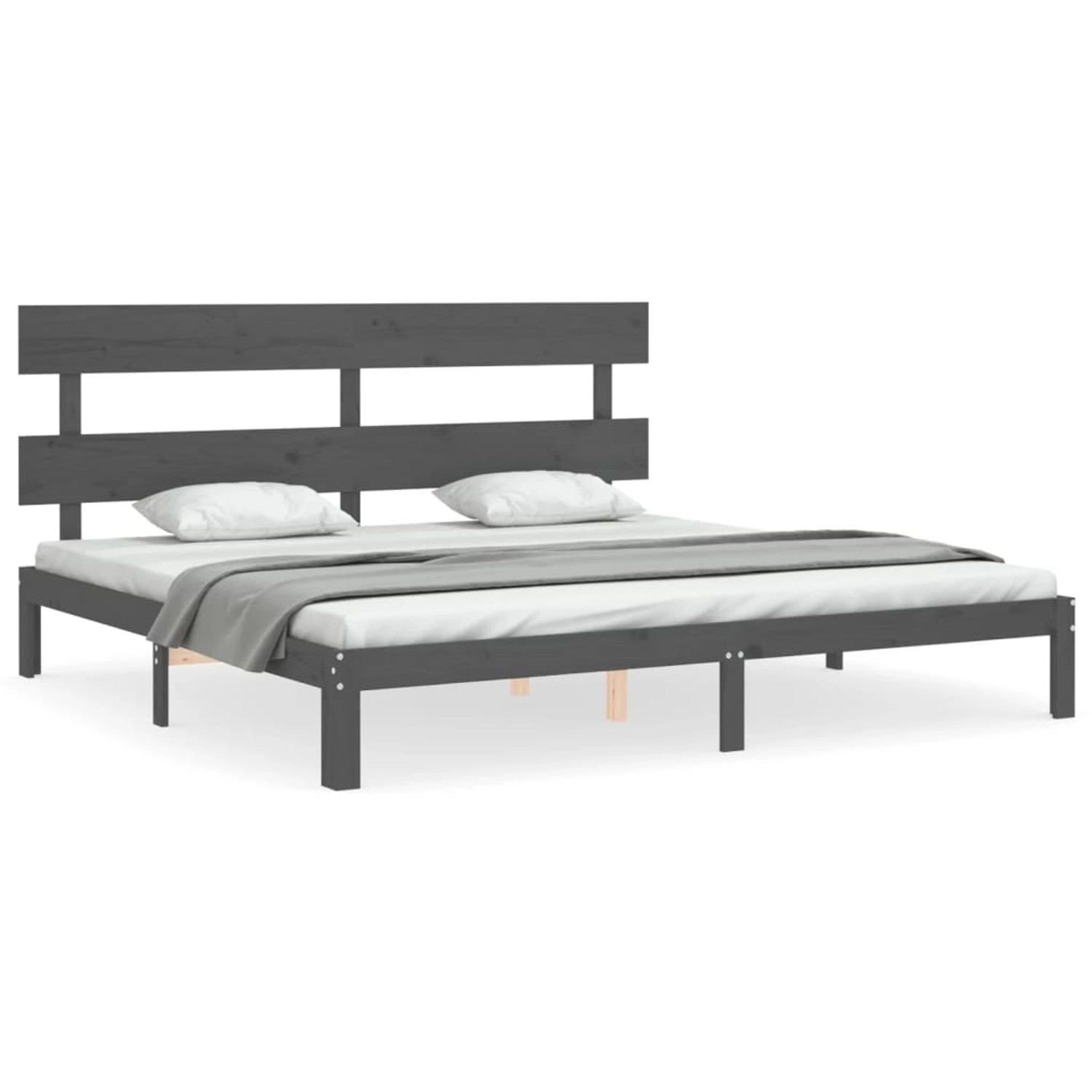 vidaXL Massivholzbett mit Kopfteil Grau 200x200 cm1689961 günstig online kaufen