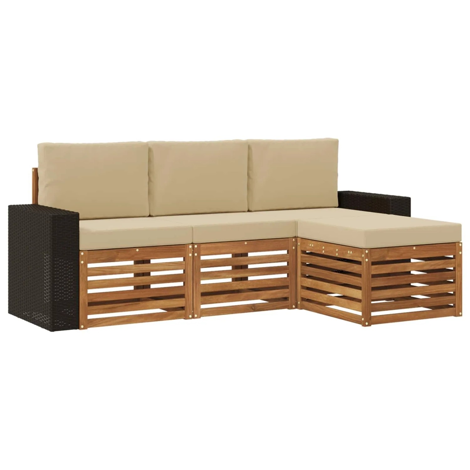 vidaXL Outdoor-Sofagarnitur mit Kissen 4 Stk Natur und Beige 3384214