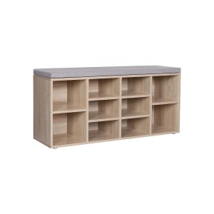 Vasagle Schuhbank in Eichefarben-Grau mit 10 Fächern und gepolsterter Sitzfläche.