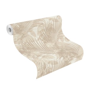 Schöner Wohnen Vliestapete Dschungel in Beige-Taupe mit Palmenmuster, Rolle.