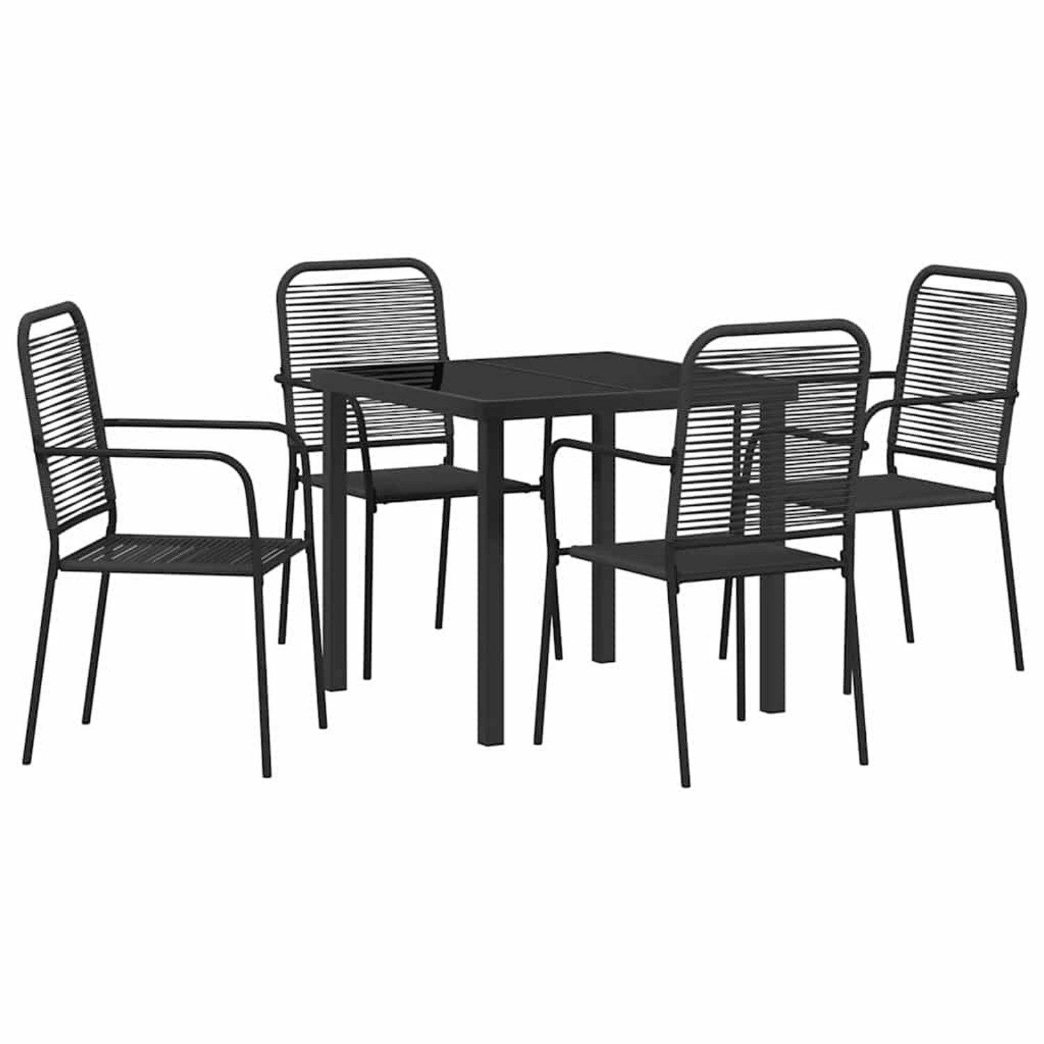 vidaXL 5-Teiliges Garten-Esszimmer-Set aus Schwarzem Baumwollseil und Stahl 3379157