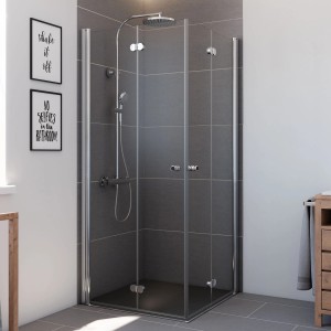 Breuer Elana Eckeinstieg mit Drehfalttür, Chromrahmen, Klarglas, 90x90 cm. Komfortable Eckdusche.