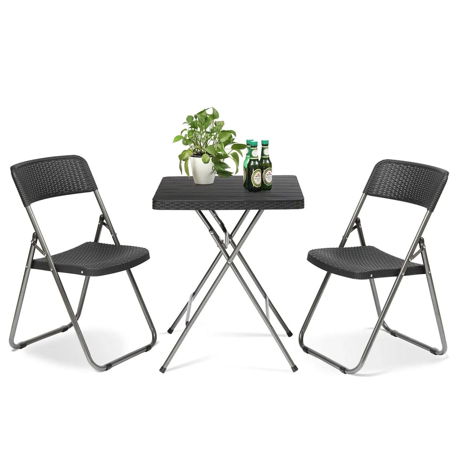 Sekey Balkonmöbel Set 3-teilig Klappbar Bistroset Rattan Optik mit Klapptisch und 2 Stühlen
