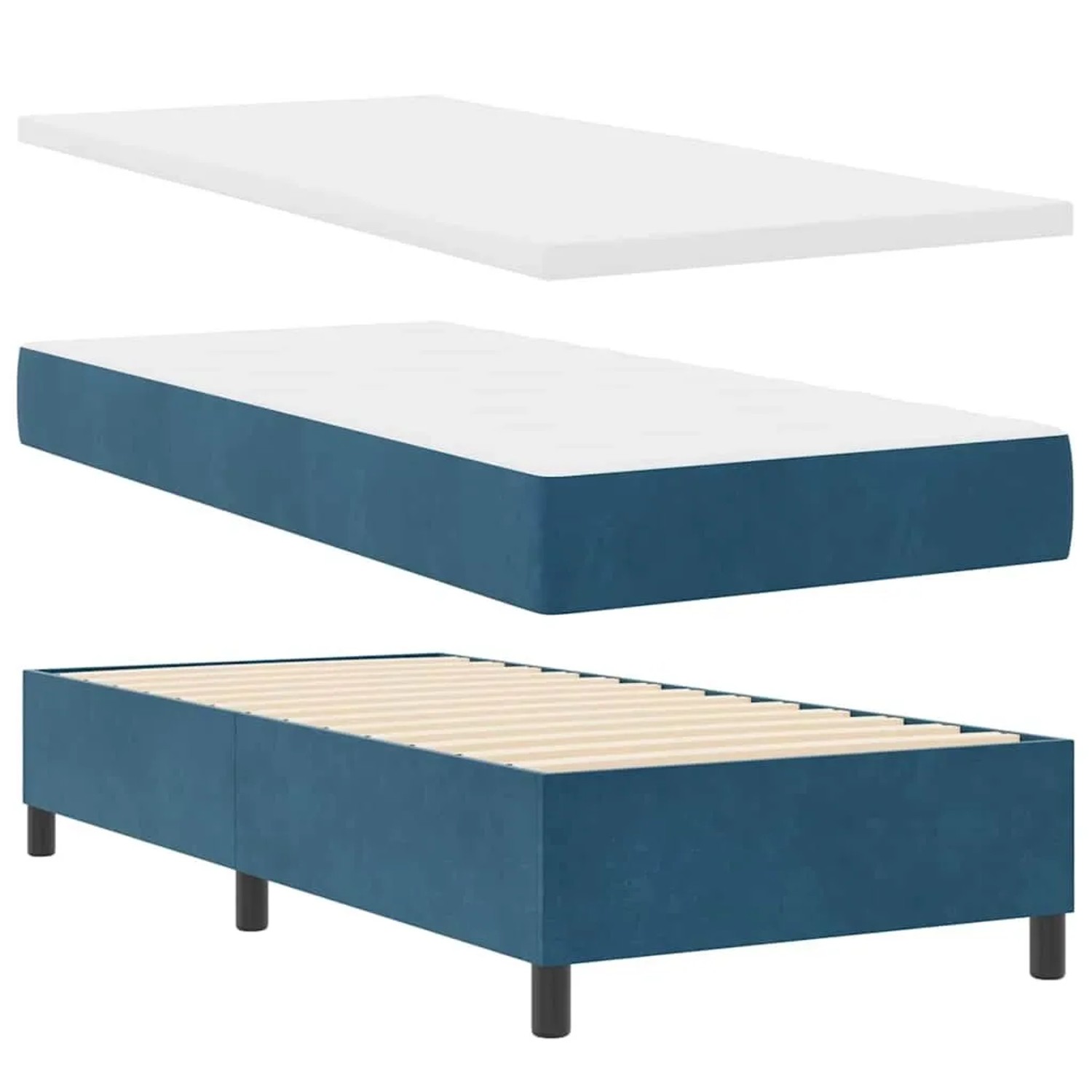 vidaXL Boxspringbett mit Matratze Dunkelblau 90 x 200 cm Samt 3344556