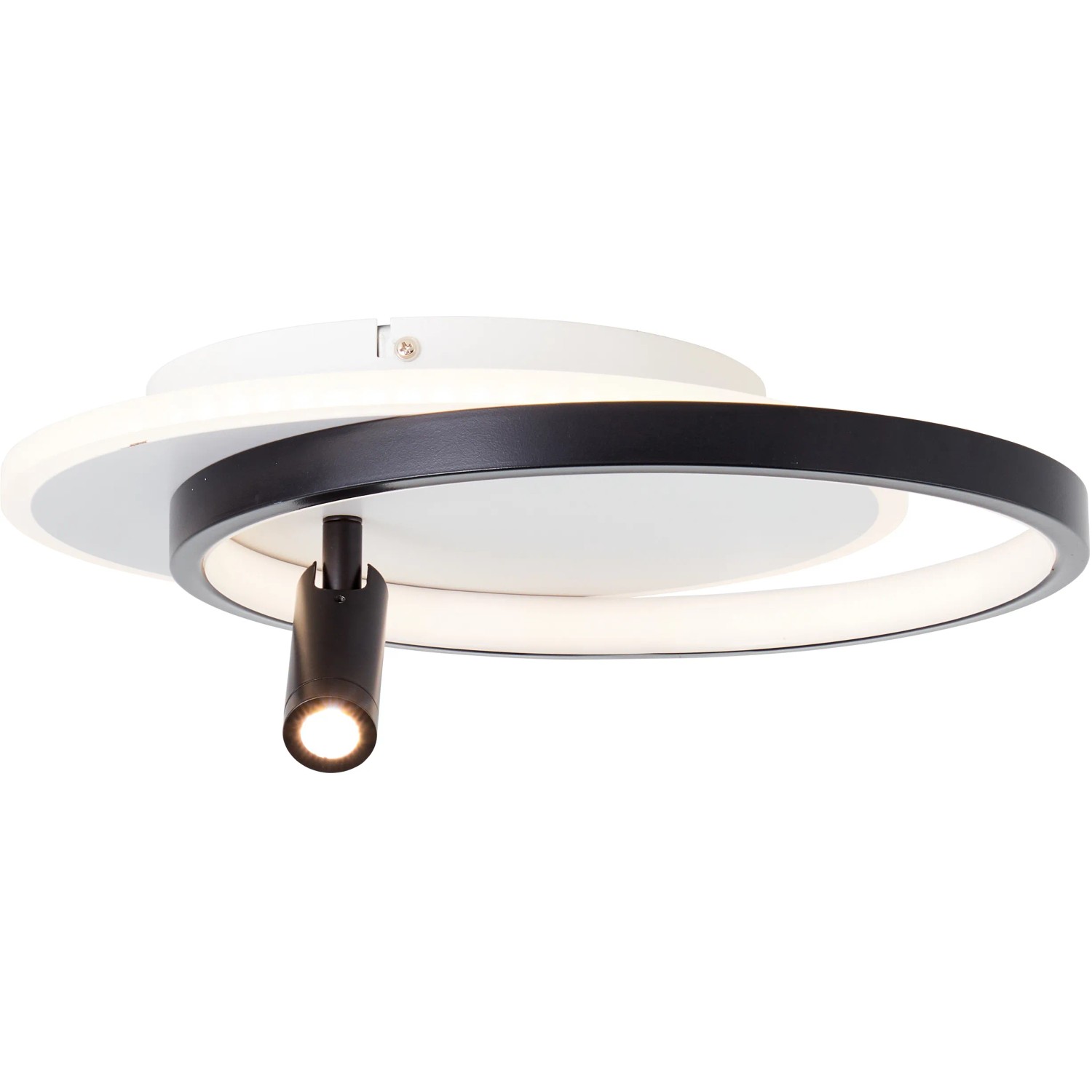 Moderne LED-Deckenleuchte Eunomia in Schwarz/Weiß, 35x30cm, mit schwenkbarem Spot für flexible Beleuchtung.