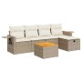 Beige 6-tlg. vidaXL Garten-Sofagarnitur aus Rattan mit Kissen und Tisch.
