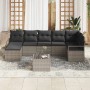 Graues 8-tlg. vidaXL Garten-Sofa-Set aus Poly Rattan mit Tisch und schwarzen Kissen.