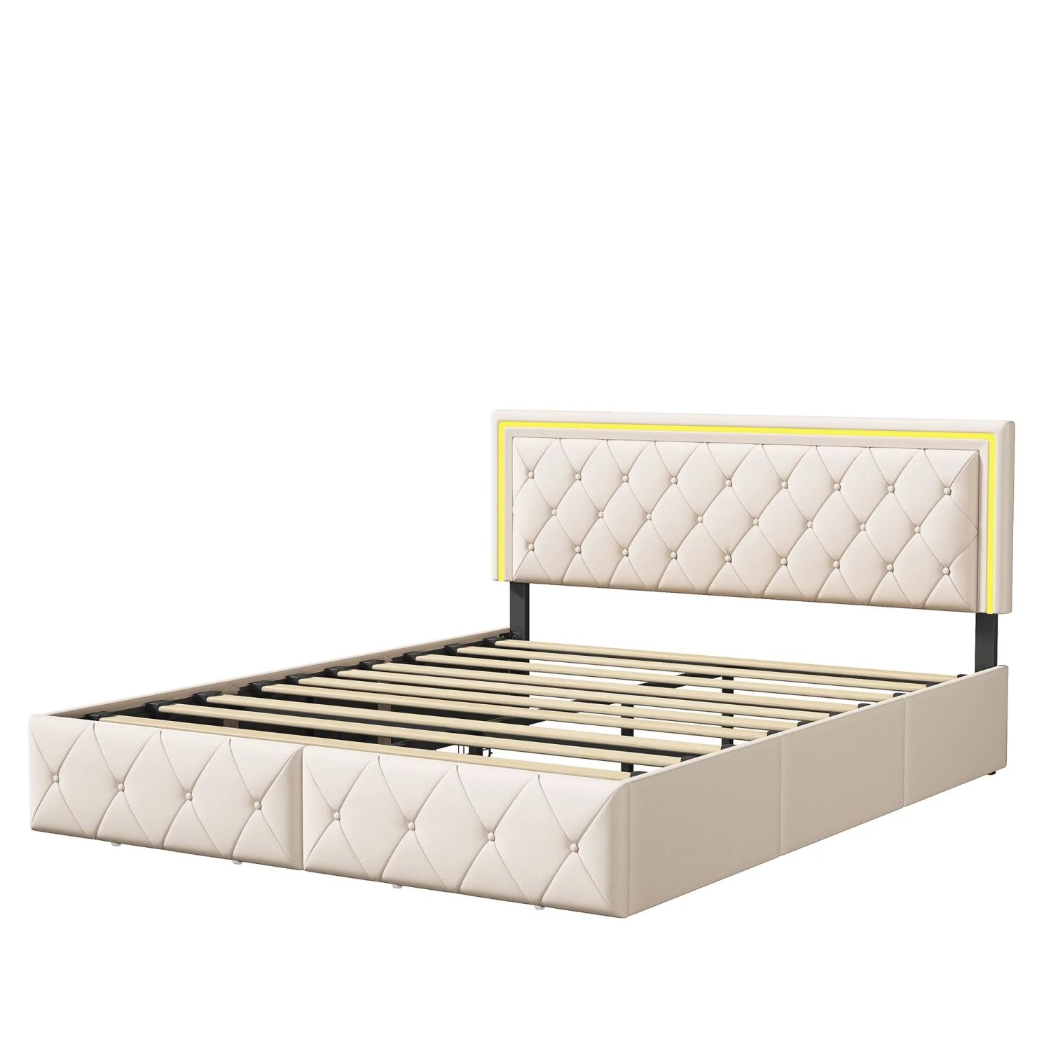 PXloue Bettgestell 160x200cm mit Schubladen Verstellbares Kopfteil