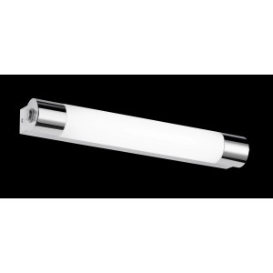 Chromfarbene Trio LED-Bad-Wandleuchte mit Schalter und Steckdose, 44 cm lang.