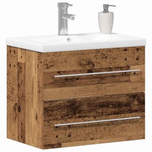 vidaXL Waschbeckenunterschrank, 2-teilig, Altholz-Optik mit Keramikwaschbecken.