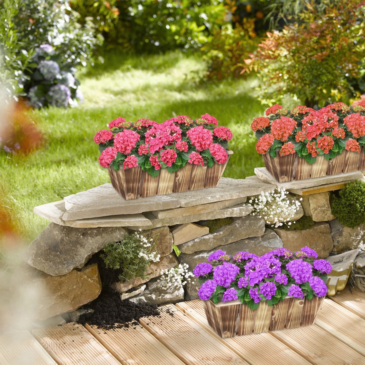 Relaxdays Blumenkasten 3er Set Holz Braun Mit Folie 46 cm x 23 cm x 15 cm 1,8 kg_2