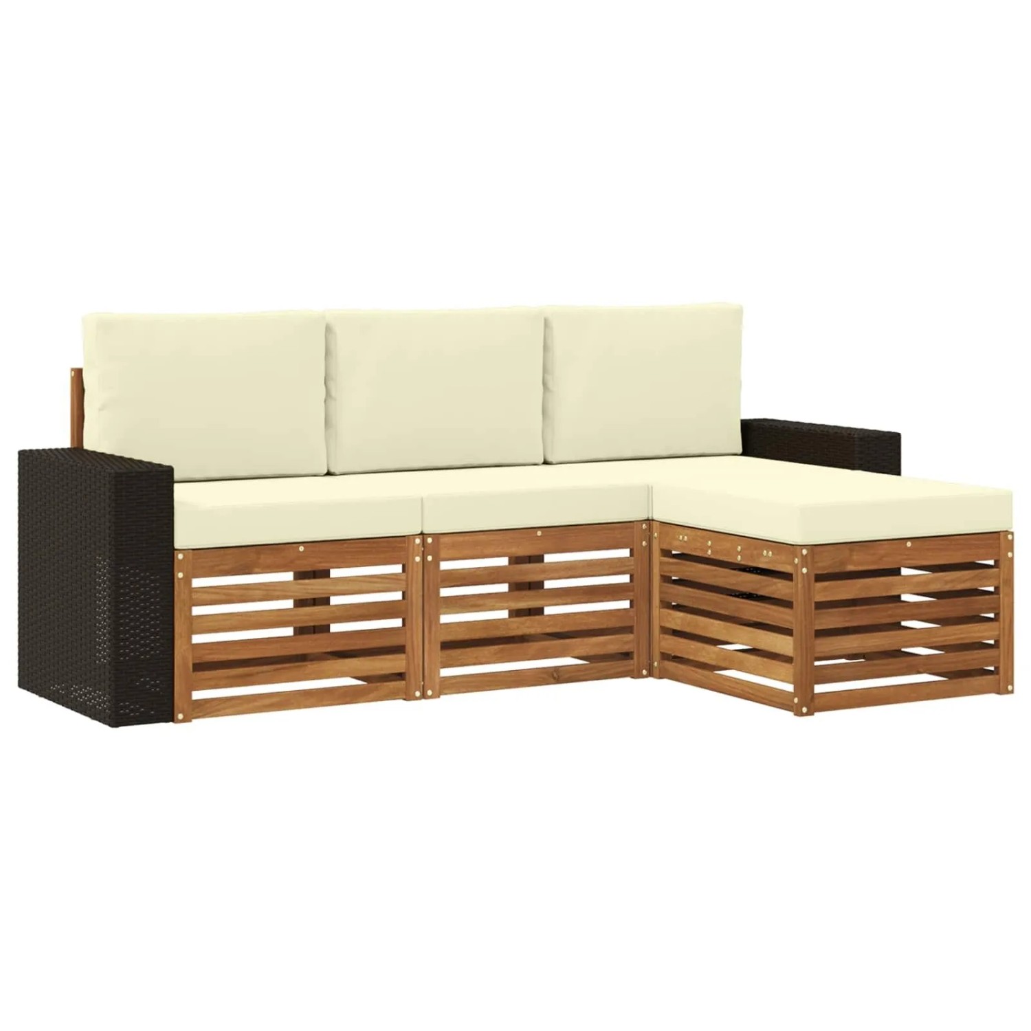 vidaXL Outdoor-Sofagarnitur mit Kissen 4 Stk Natur und Creme 3384211