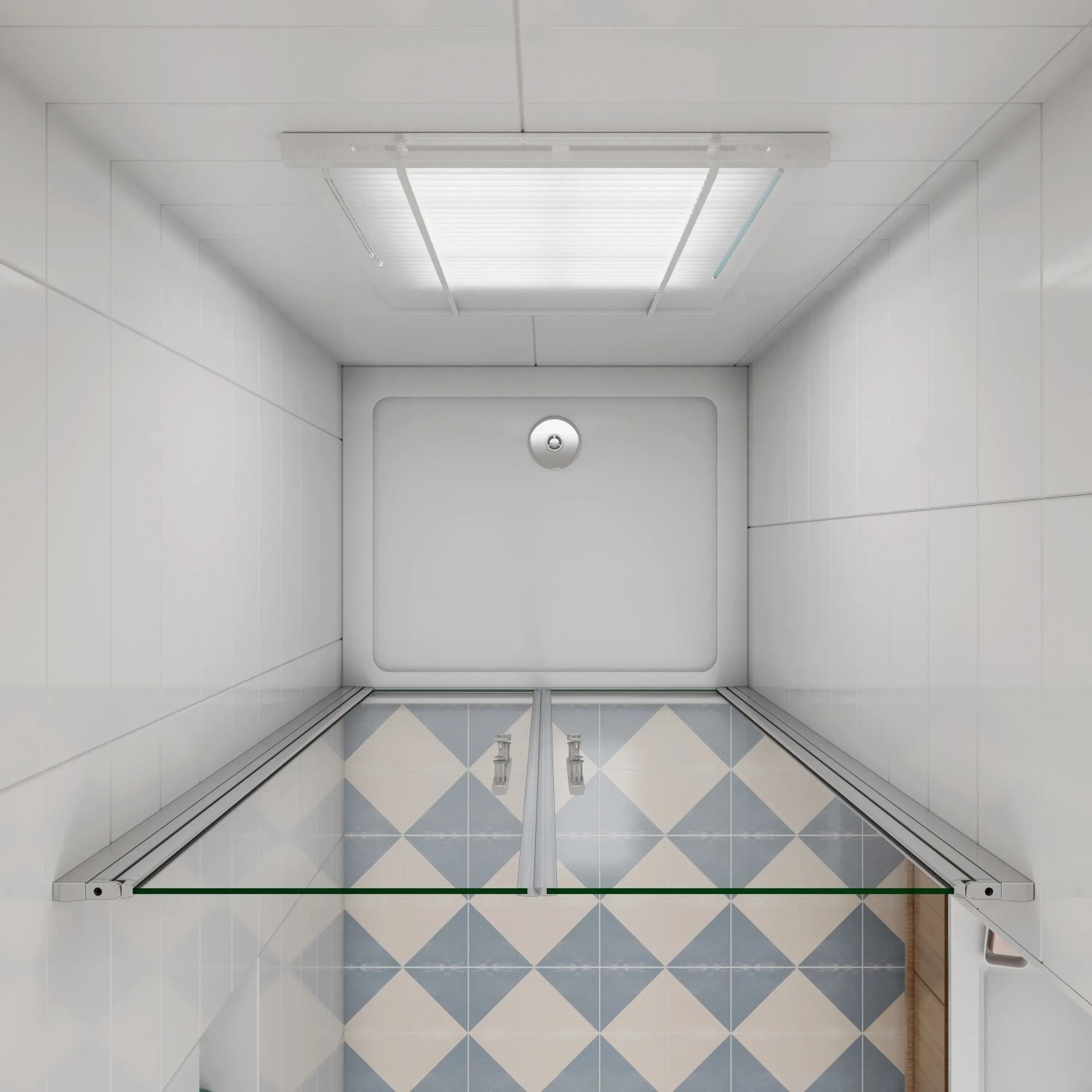 AICA Duschkabine 90x195cm mit Doppeltür, ESG Glas, Chromrahmen, Aufsicht