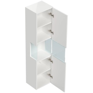 Posseik Hochschrank Limes, Bad-Einbauschrank mit Glaselement, weiß, Wandmontage.
