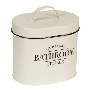 Beige Badbox Uri von Wenko mit Deckel und Griff. Ovale Aufbewahrungsbox für Bad-Utensilien.