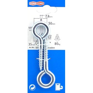 Conacord Ösenschraube, 8 mm x 81 mm, 2 Stück, verzinkter Stahl, für Deckenhaken.