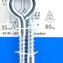 Conacord Ösenschraube, 8 mm x 81 mm, 2 Stück, verzinkter Stahl, für Deckenhaken.