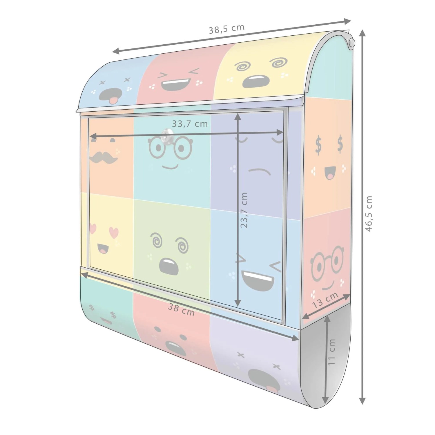 Banjado Design Briefkasten Silber Pulverbeschichtet 39x47x14cm 2 Schlüssel Mit Zeitungsfach Motiv Neun Keinenasen_6