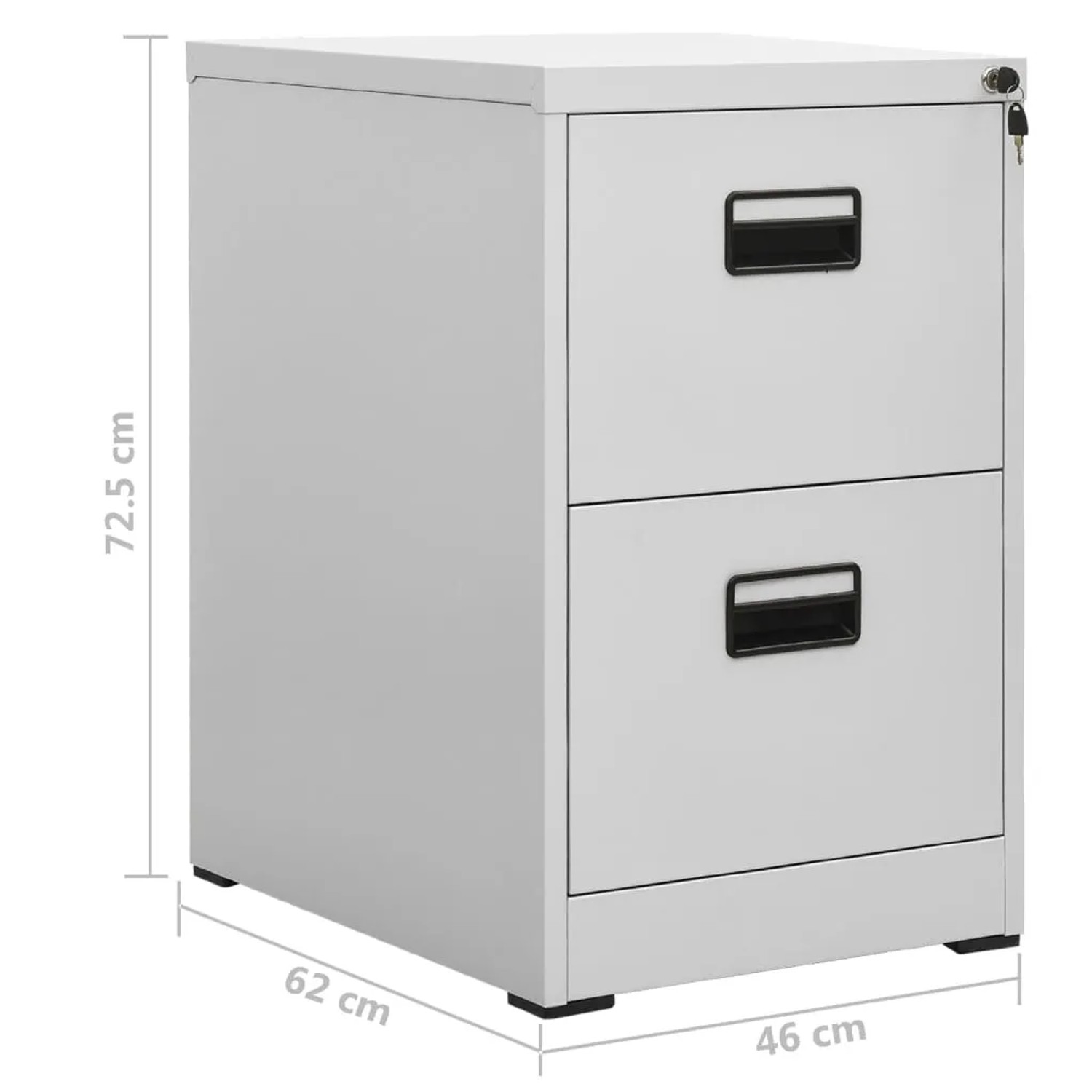 Hellgrauer vidaXL Aktenschrank aus Stahl mit 2 Schubladen und Schloss. Büroschrank für A4 und Legal Format.