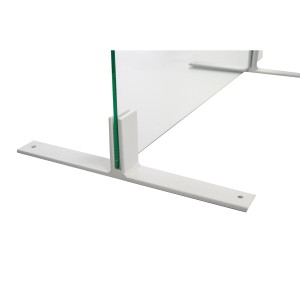 Weißer Standfuß (350 mm) quer für 6 mm Hygiene-Schutzglas ESG.