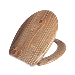 Sinobath Duroplast WC-Sitz mit rustikalem Holzdekor. Braune Holzmaserung, Absenkautomatik, robust.