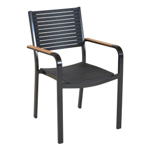 Merxx Paliano Stapelsessel 2er-Set, graphitfarben mit Holzoptik-Armlehnen, Gartenstuhl aus Stahl/Kunststoff.