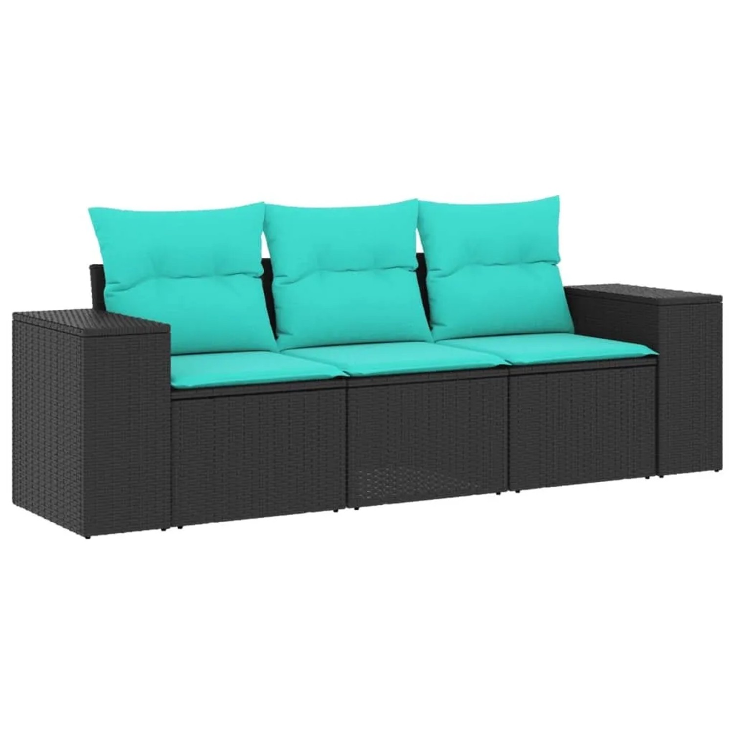 vidaXL 3-Tlg Gartensofa-Set mit Kissen Schwarzes Polyrattan 3222256