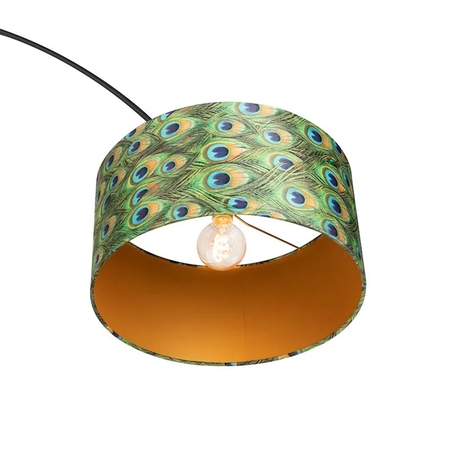 QAZQA Botanische Bogenlampe mit Schwarzem Samt-Schirm Pfauen-Design 50 cm XXL_5