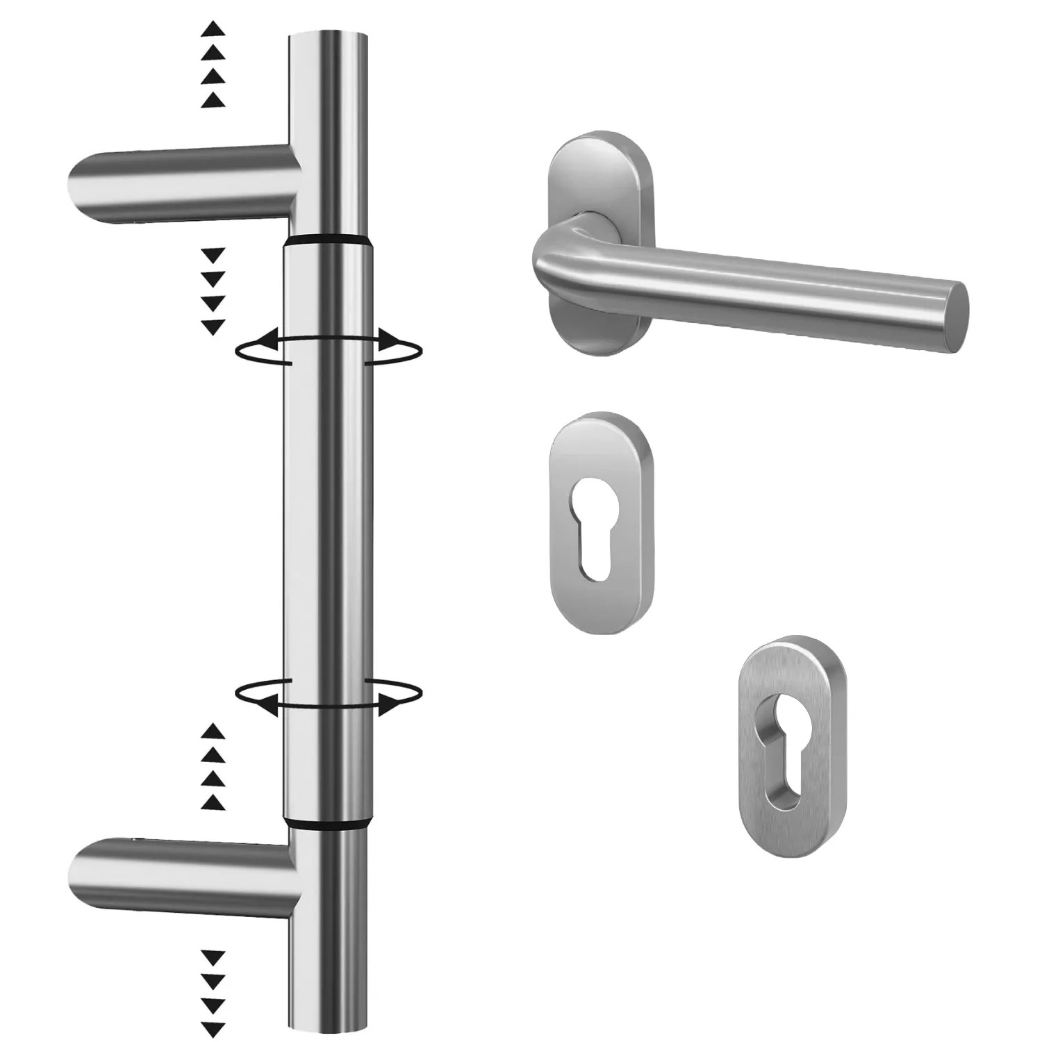 Basi - Stoßgriff Variabel Komplett Set - Stangengriff & Schmalrahmen-Garnitur & Schutzrosette - 7000-SGSV2