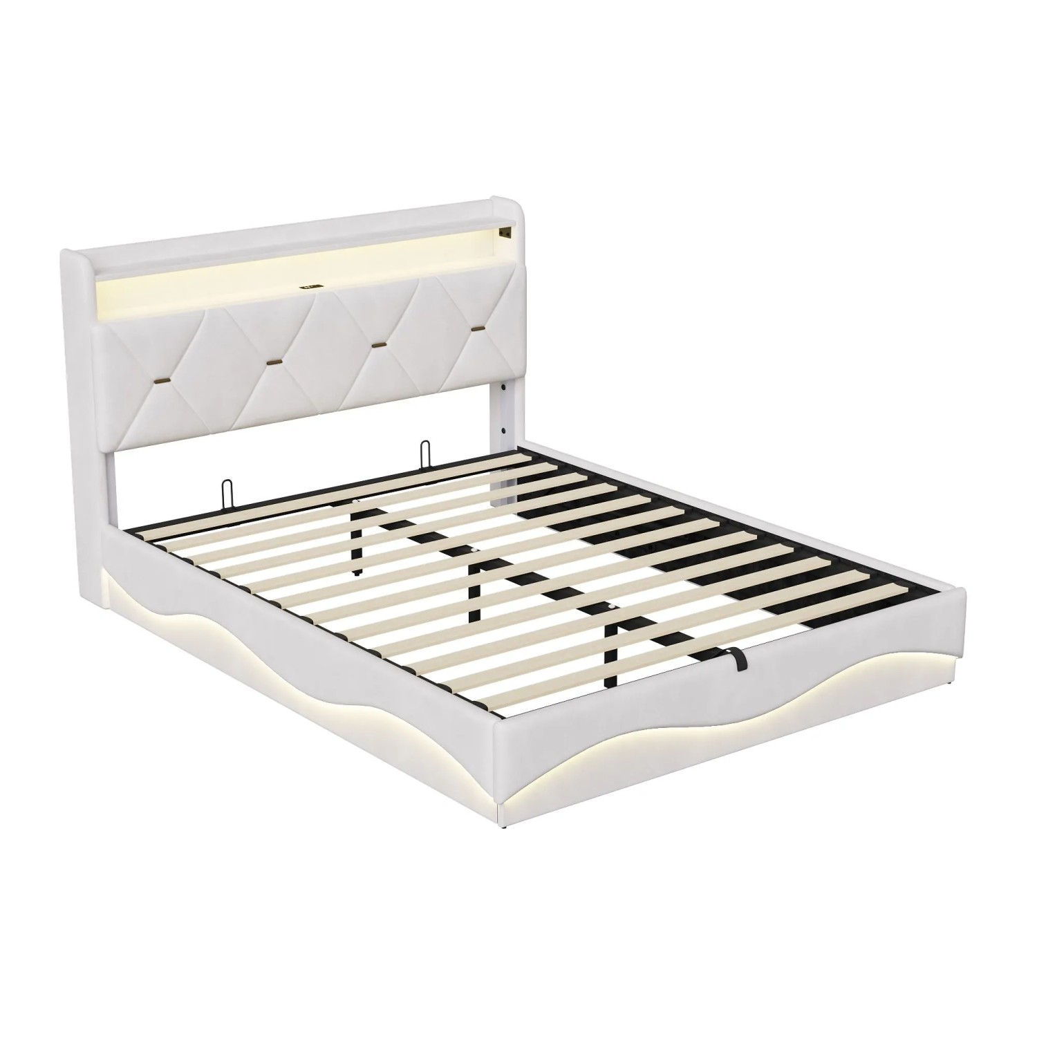 PXloue Polsterbett 160x200 mit Stauraum LED USB Doppelbett Beige