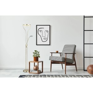 LED-Deckenfluter Ebro in Messingfarben, 194 cm hoch, mit Flexo-Arm als Leseleuchte.