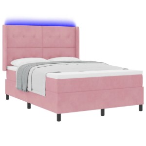 vidaXL Boxspringbett mit LED-Lichtleisten Rosa 140 x 200 cm Samt 3343873