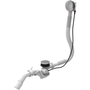 Ab- und Überlaufgarnitur für Eckwanne, Chrom, mit Drehexcenterbetätigung und weißem Kunststoff.