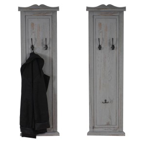BERLINLODGE Garderobe 2er-Set 109x28x5,5cm Wandhaken Holz Grau Shabby