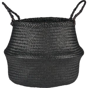 Schwarzer Aufbewahrungskorb Minimalist Zen aus Seegras, 35 cm hoch, Ø 39 cm, mit Henkeln.