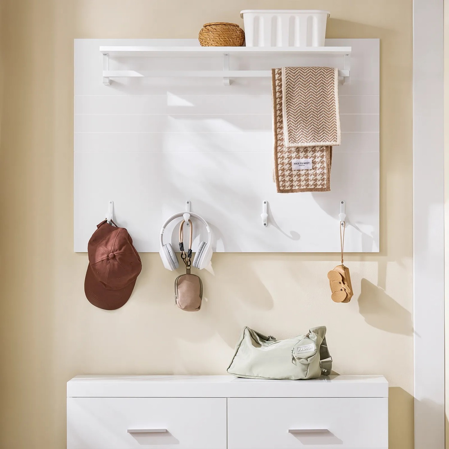 SoBuy Wandgarderobe Garderobenleiste mit Regal und Haken Garderobenpaneel für Flur FHK36-W_2