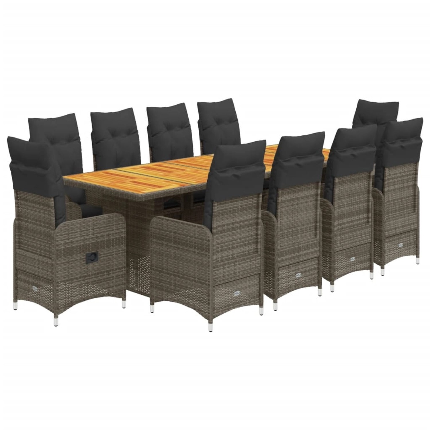 vidaXL 11-tlg Garten-Bistro-Set mit Kissen Grau Poly Rattan Modell 7