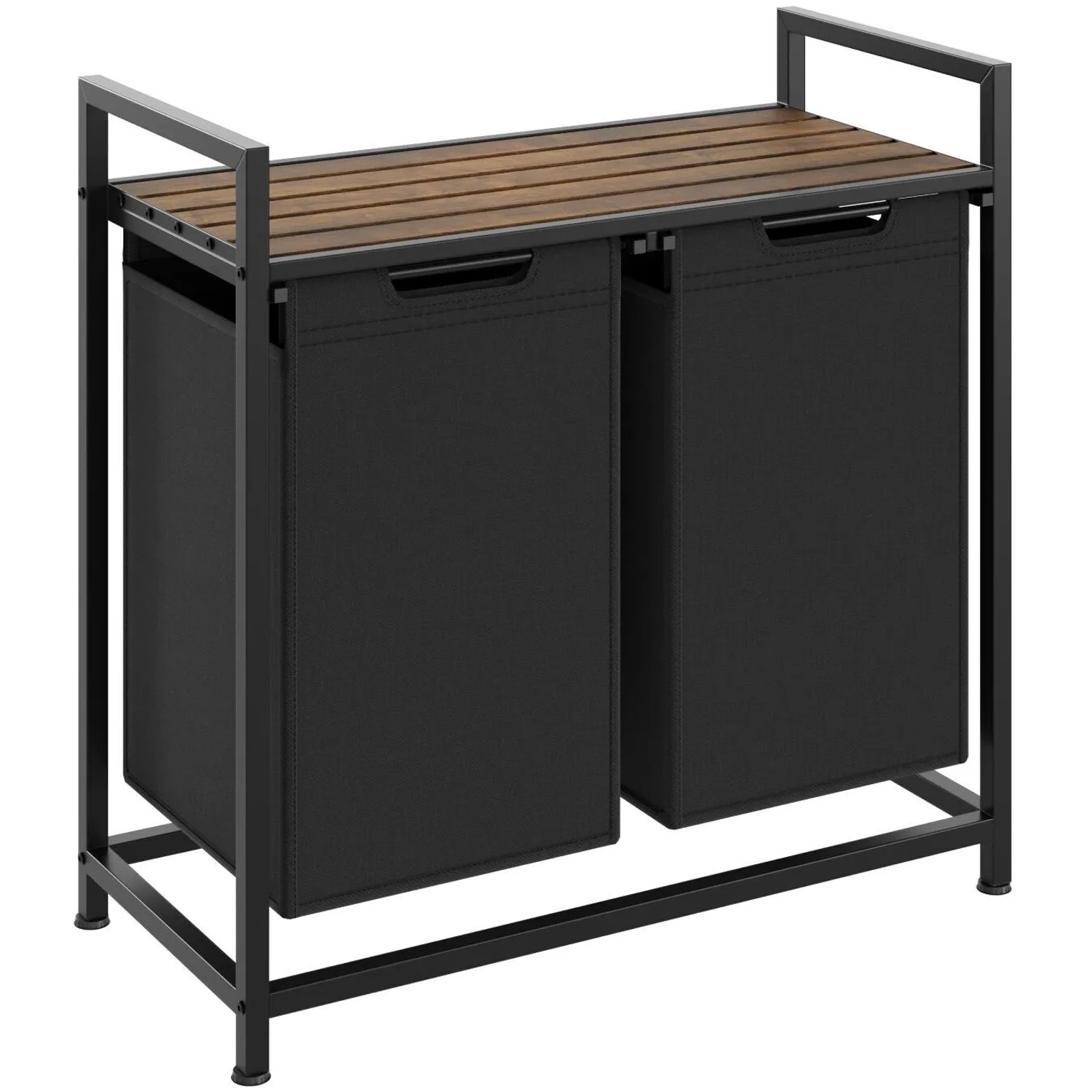 Tectake Wäschesortierer  Industrial Style  2 Oder 3 Ausziehbare Fächer Holz und Stahl 34 x 74 x 72 cm 34 x 74 x 72 cm Sc...