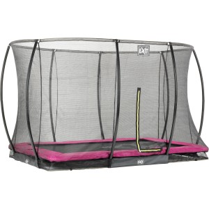Rechteckiges EXIT Silhouette Bodentrampolin 214x305 cm mit Sicherheitsnetz in Rosa.