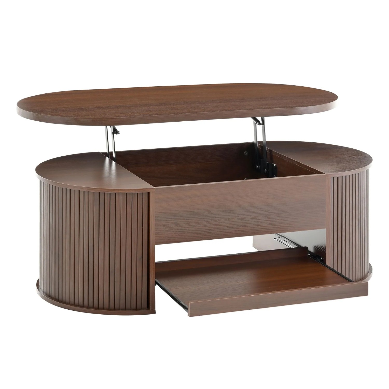 Okwish Couchtisch Anhebbar Mit Gebogenen Holzseiten Wohnzimmermöbel 110 × 56 Cm Braun